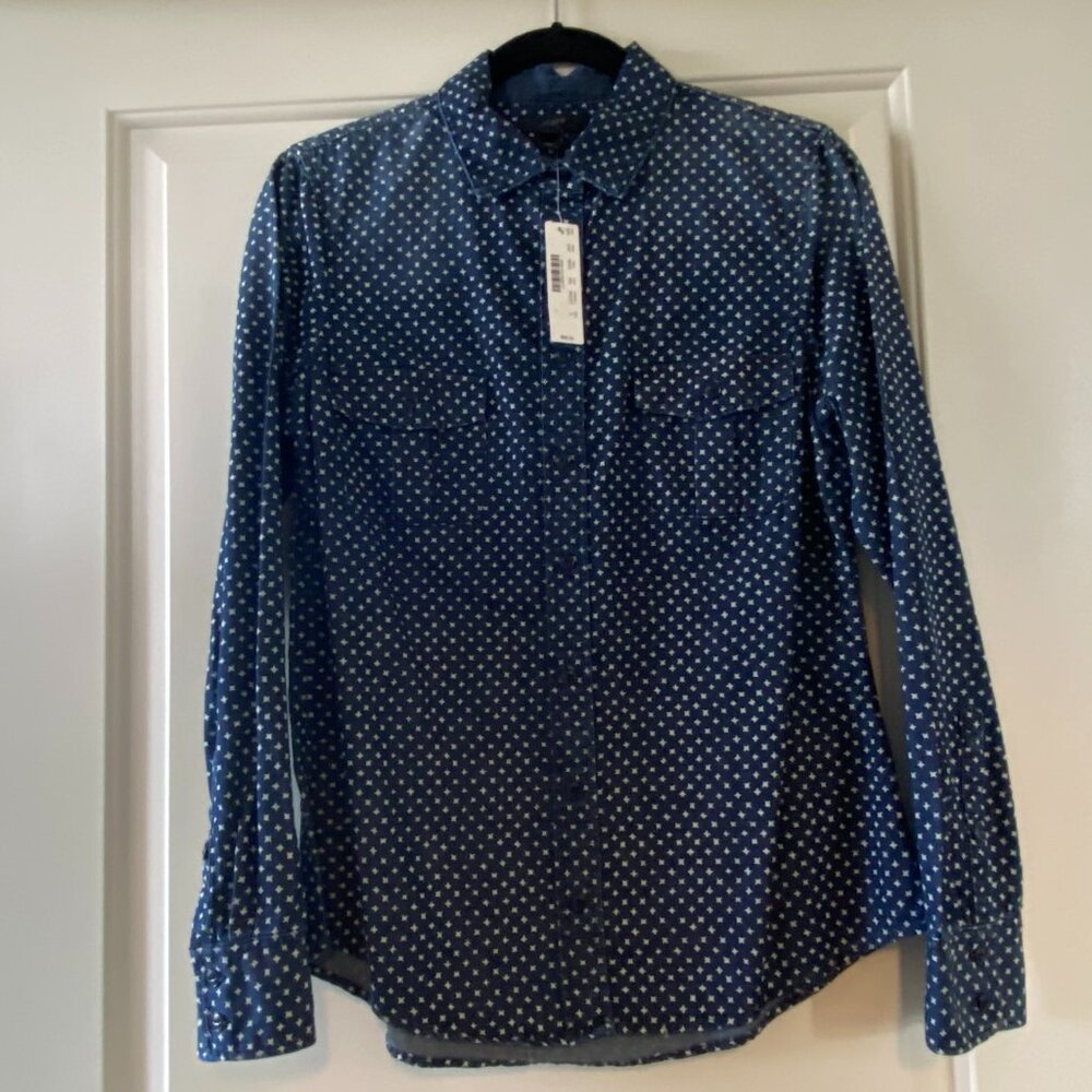J. Crew Star Dark Denim Shirt 100% Cotton Stars Pattern Size 6 NWT $89.50